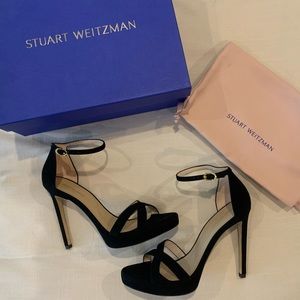 Stuart Weitzman Nudist Disco Cross black suede heels